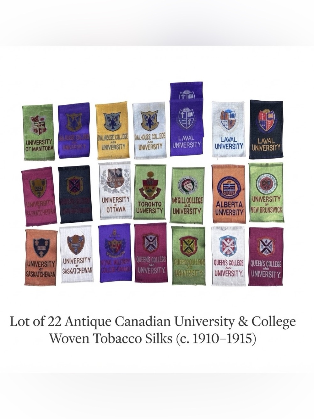 Antique Canadian University & College Woven Tobacco Silks (c. 1910–1915)